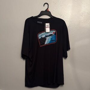 Bass Black Tee with Blue and Red Graphic